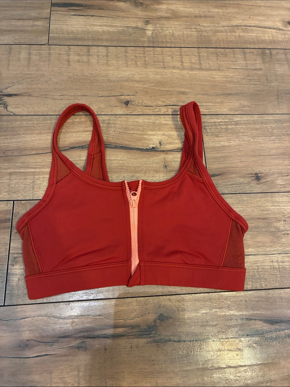 aerie Front-Zip Sports Bra in Deep Red with Coral Zipper - Picture 1 of 4
